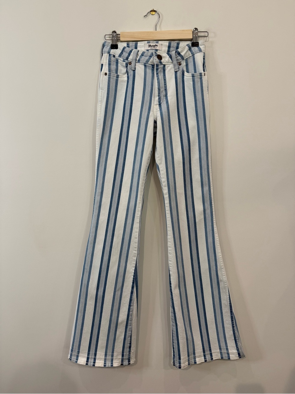 Wrangler Retro Blue & White Vertical Stripe High-Rise Flare Jeans - Size 25